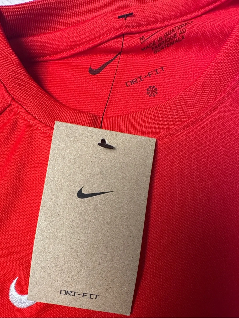 Nike Red Short Sleeve Dri-FIT Tee with White Swoosh